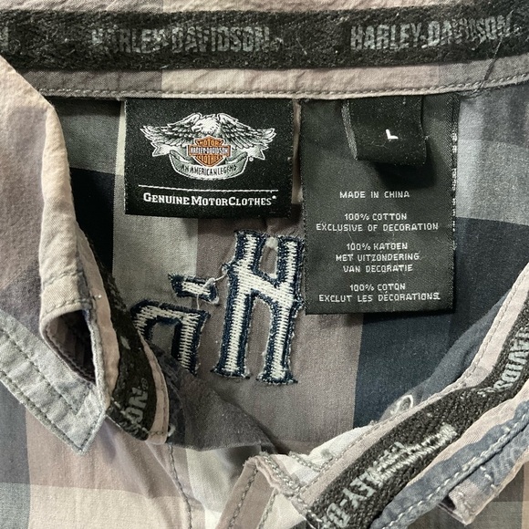Harley Davidson Genuine Short Sleeve Cotton Button Down Shirt Gray Size Large - Picture 8 of 10